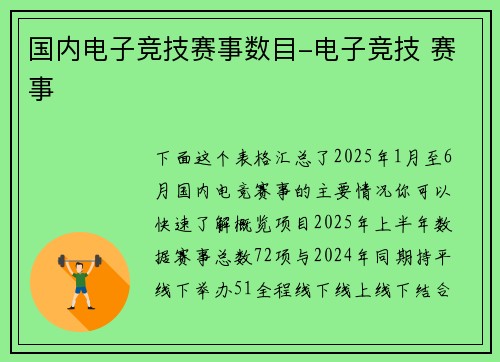 国内电子竞技赛事数目-电子竞技 赛事